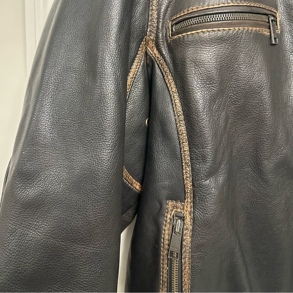 Marc New York Andrew Marc Distressed Heavy Moto Leather Jacket Mens Size XL - Picture 12 of 16